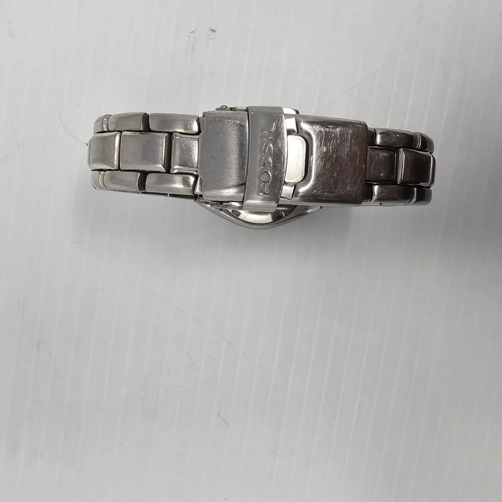Fossil Watch Women 30mm PR-5099 Silver Tone Blue Checkered Dial New Battery 7